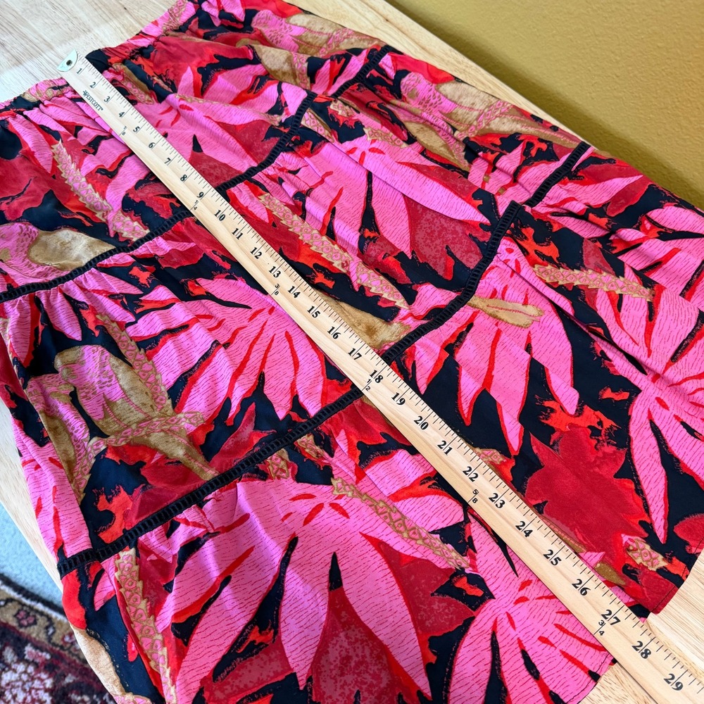 J. Crew Tiered Pull On Midi Skirt Size S Floral Tropical Palm Print Pink Red - Picture 8 of 9